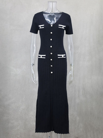 Vestido nuevo de manga corta con cuello en V para mujer 