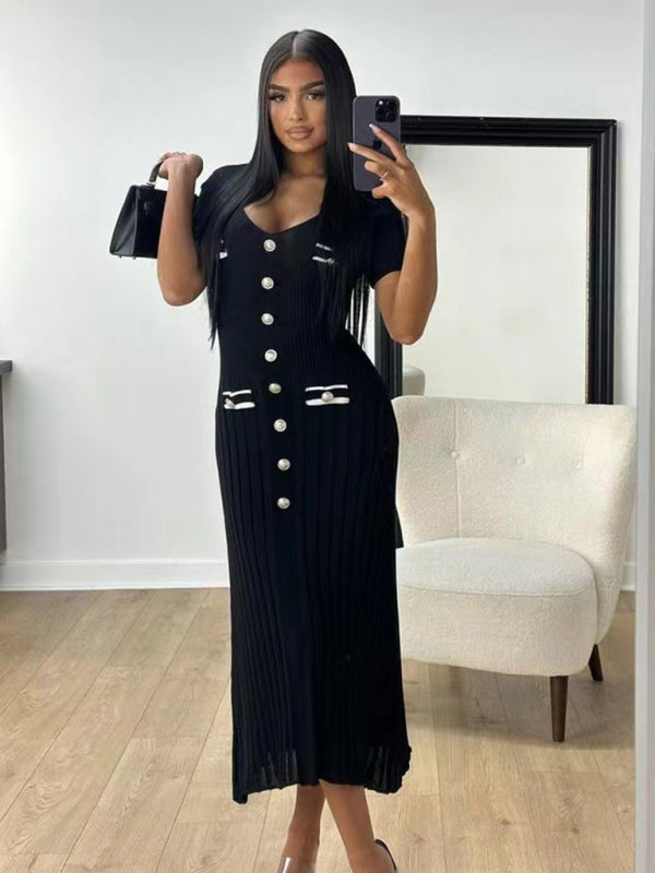 Vestido nuevo de manga corta con cuello en V para mujer 