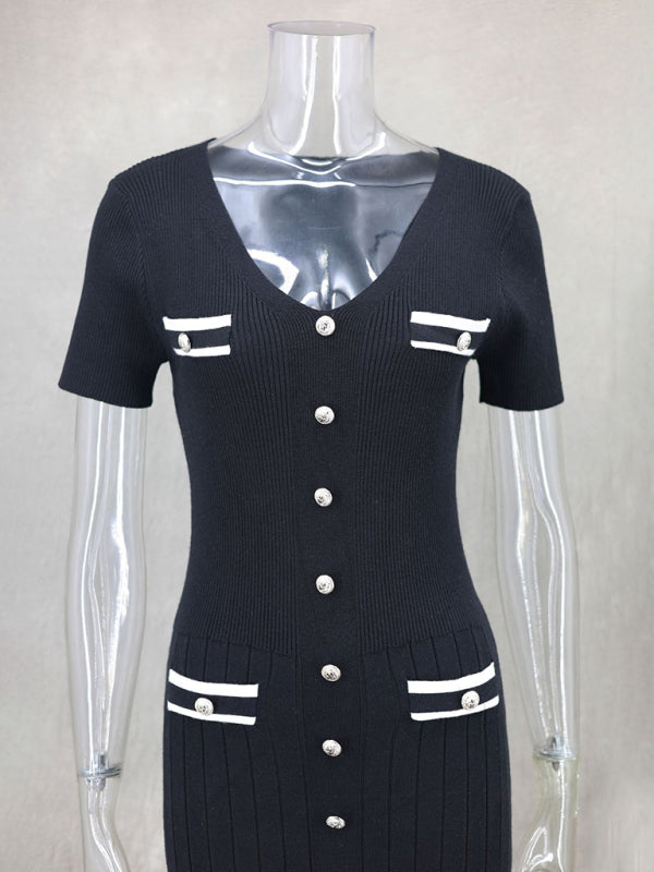 Vestido nuevo de manga corta con cuello en V para mujer 