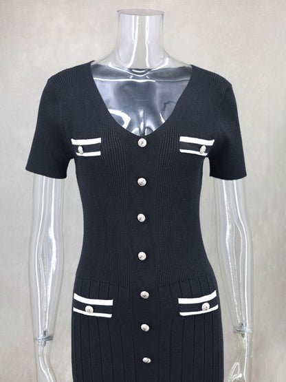 Vestido nuevo de manga corta con cuello en V para mujer 