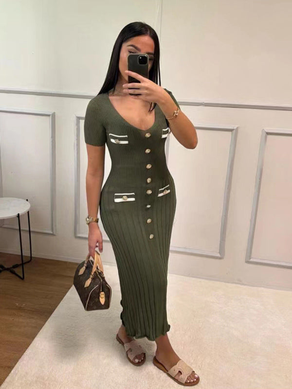 Vestido nuevo de manga corta con cuello en V para mujer 