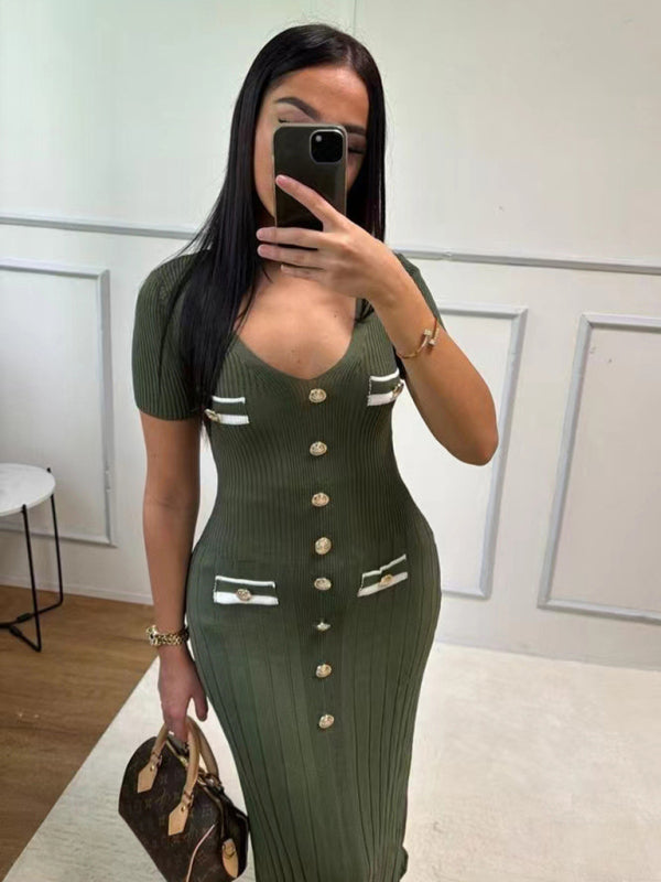 Vestido nuevo de manga corta con cuello en V para mujer 