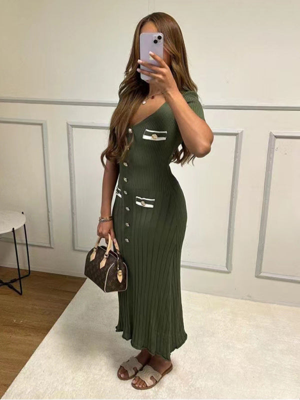 Vestido nuevo de manga corta con cuello en V para mujer 
