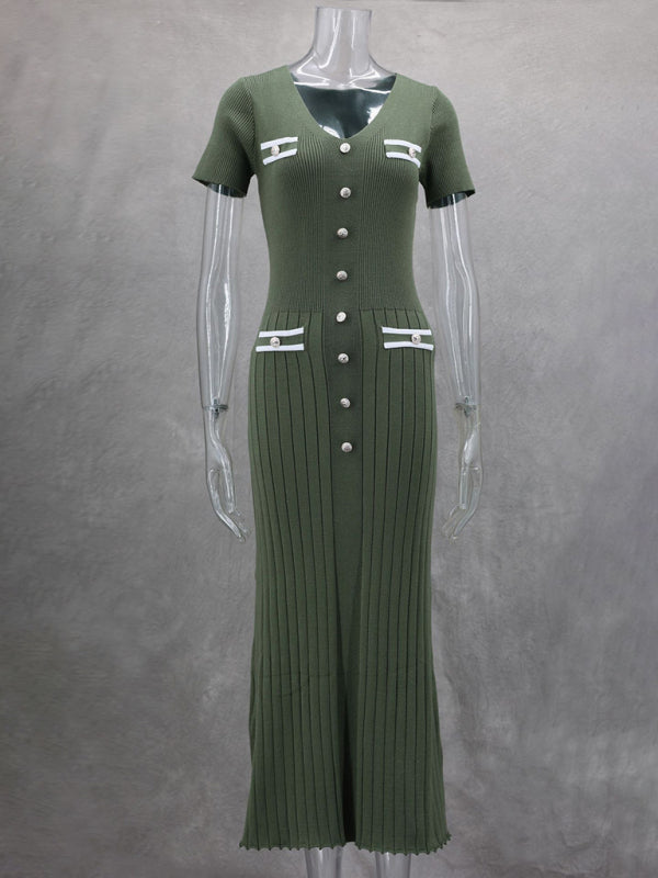 Vestido nuevo de manga corta con cuello en V para mujer 