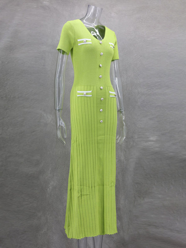 Vestido nuevo de manga corta con cuello en V para mujer 