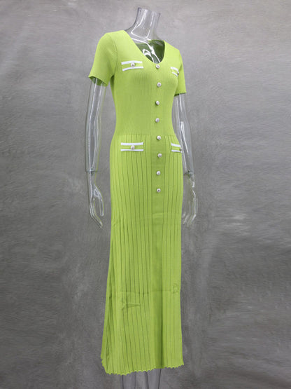 Vestido nuevo de manga corta con cuello en V para mujer 