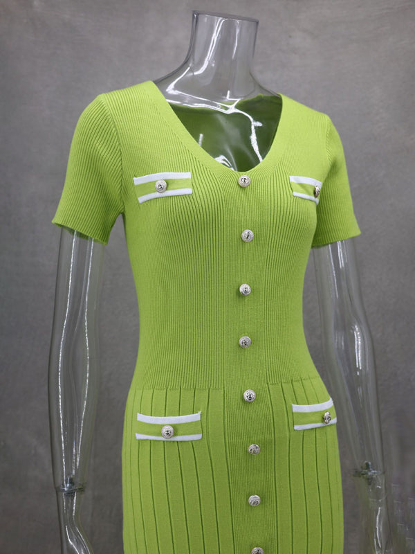 Vestido nuevo de manga corta con cuello en V para mujer 