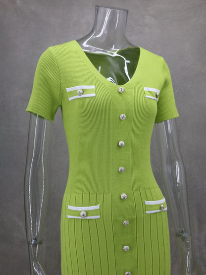 Vestido nuevo de manga corta con cuello en V para mujer 