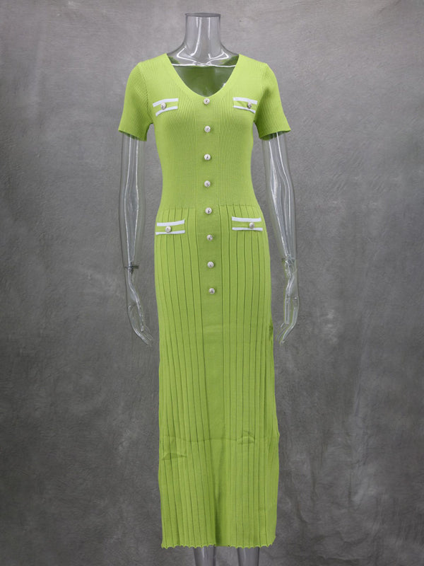 Vestido nuevo de manga corta con cuello en V para mujer 
