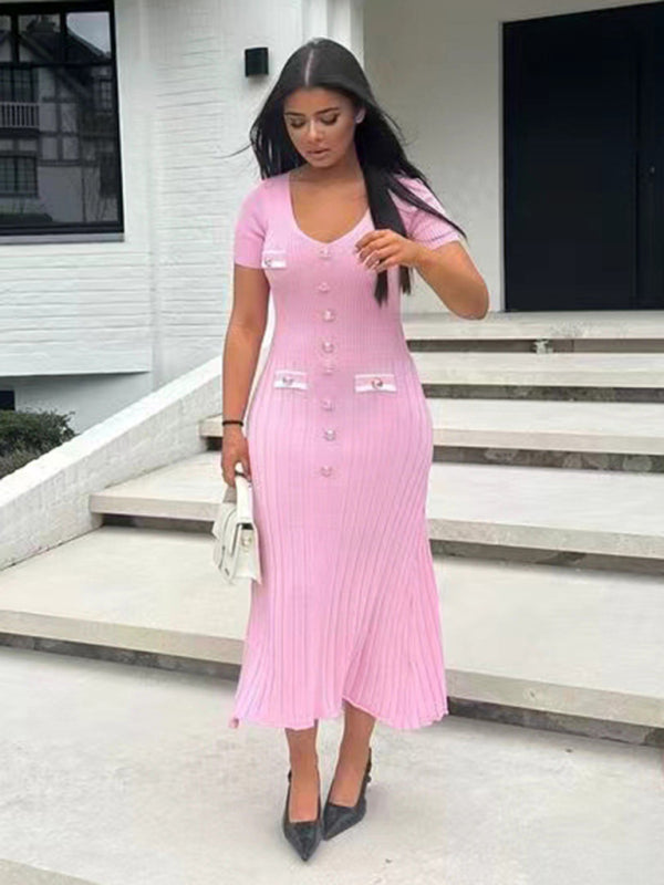 Vestido nuevo de manga corta con cuello en V para mujer 