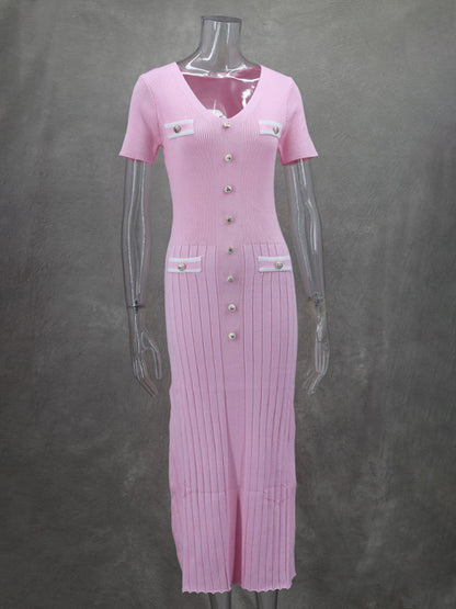 Vestido nuevo de manga corta con cuello en V para mujer 
