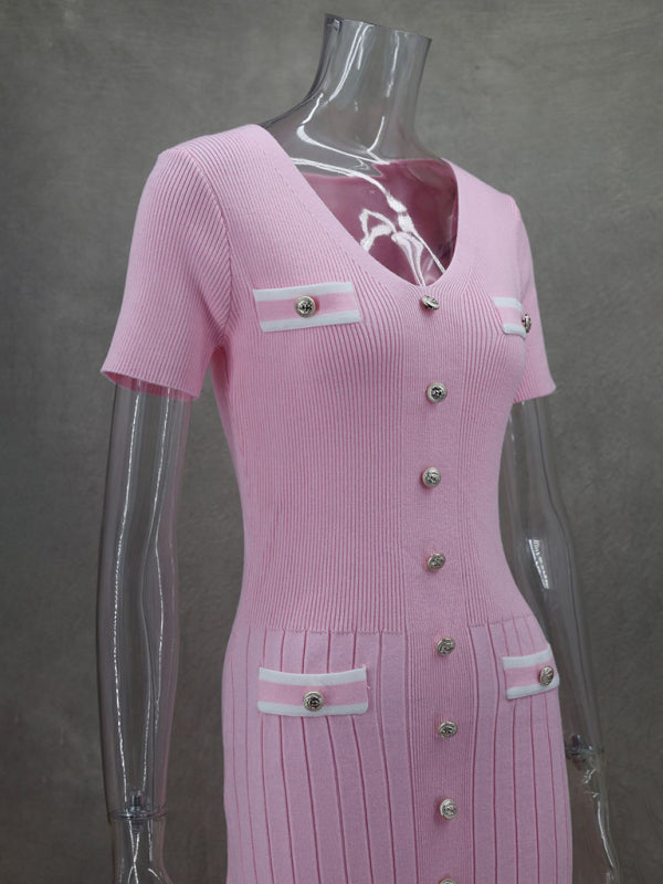 Vestido nuevo de manga corta con cuello en V para mujer 