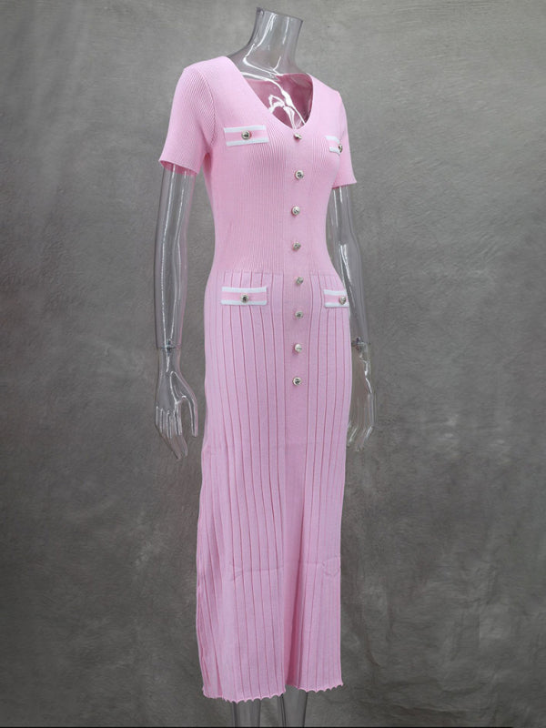 Vestido nuevo de manga corta con cuello en V para mujer 