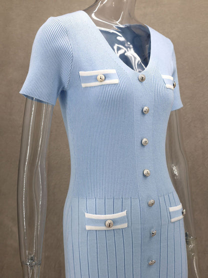 Vestido nuevo de manga corta con cuello en V para mujer 