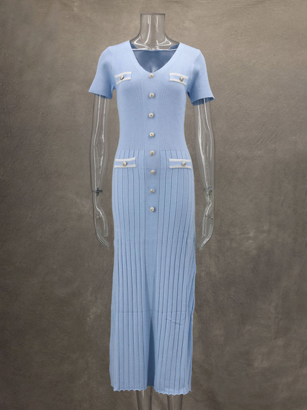 Vestido nuevo de manga corta con cuello en V para mujer 