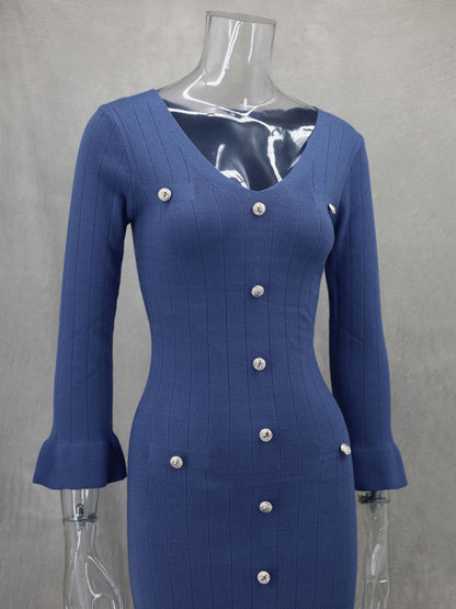 Vestido de punto de manga larga, ajustado y largo, de moda de otoño e invierno. 