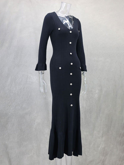 Vestido de punto de manga larga, ajustado y largo, de moda de otoño e invierno. 