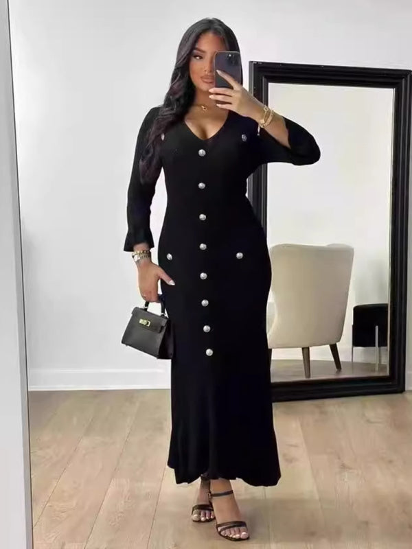 Vestido de punto de manga larga, ajustado y largo, de moda de otoño e invierno. 