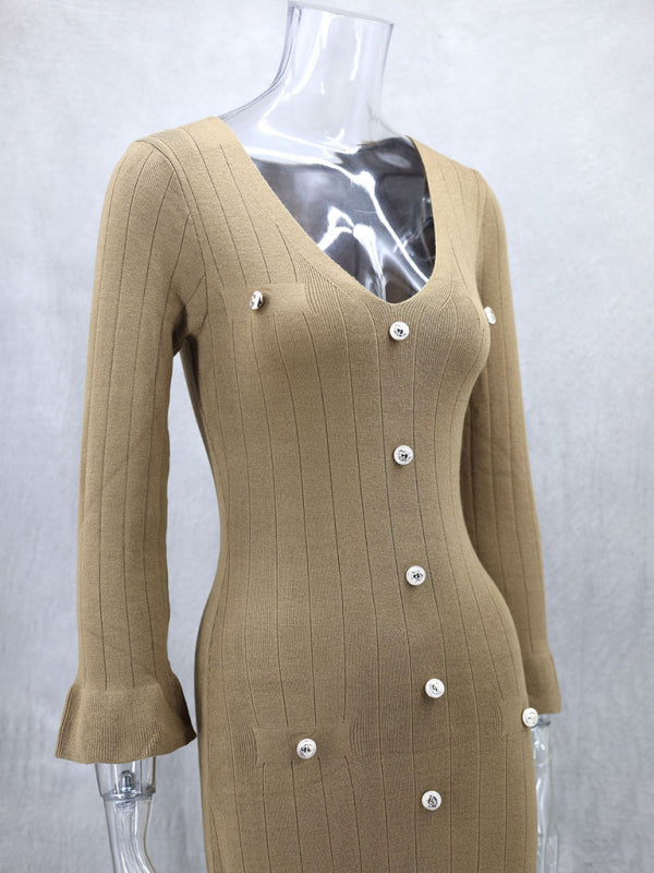 Vestido de punto de manga larga, ajustado y largo, de moda de otoño e invierno. 