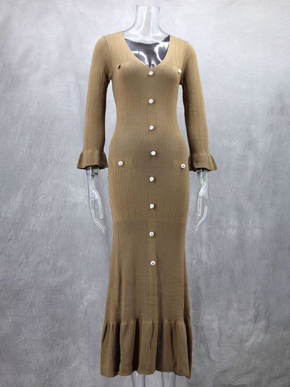 Vestido de punto de manga larga, ajustado y largo, de moda de otoño e invierno. 