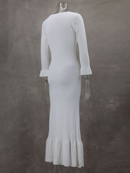 Vestido de punto de manga larga, ajustado y largo, de moda de otoño e invierno. 