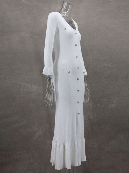 Vestido de punto de manga larga, ajustado y largo, de moda de otoño e invierno. 