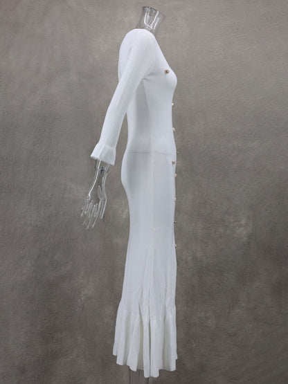Vestido de punto de manga larga, ajustado y largo, de moda de otoño e invierno. 