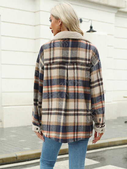 Abrigo informal de otoño e invierno, chaqueta a cuadros de color contrastante, abrigo informal de terciopelo con solapa 