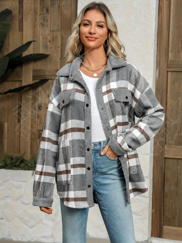 Abrigo informal de otoño e invierno, chaqueta a cuadros de color contrastante, abrigo informal de terciopelo con solapa 