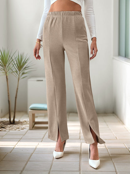 Nuevo pantalón recto dividido en color liso 
