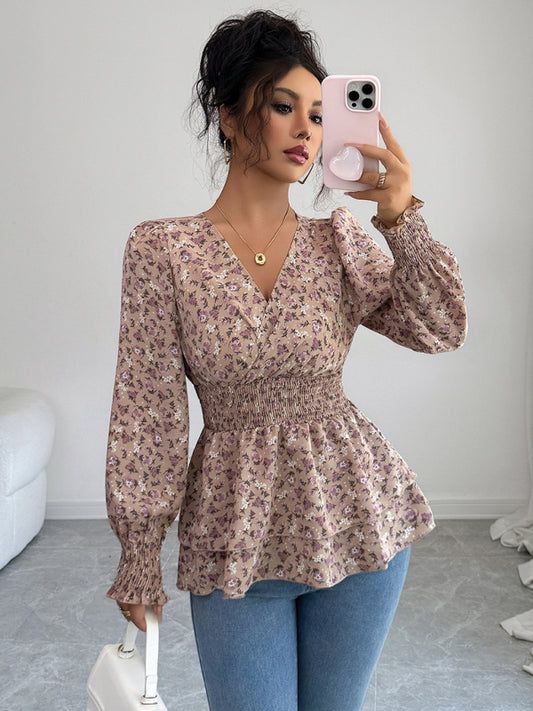 Camiseta floral de manga larga con cintura floral 