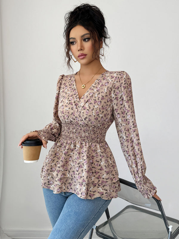 Camiseta floral de manga larga con cintura floral 
