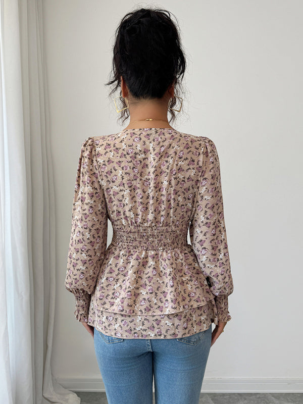 Camiseta floral de manga larga con cintura floral 
