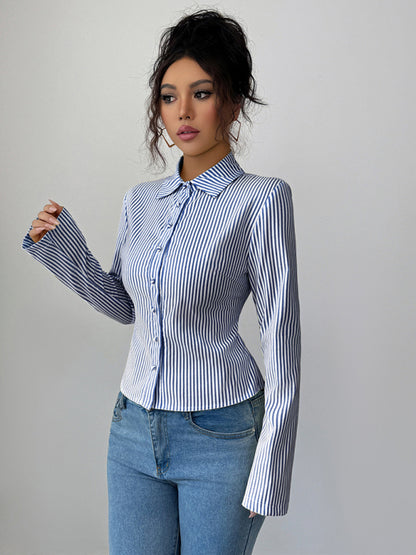 Simple Striped Long Sleeve Button-Down Shirt