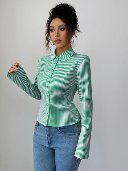 Simple Striped Long Sleeve Button-Down Shirt