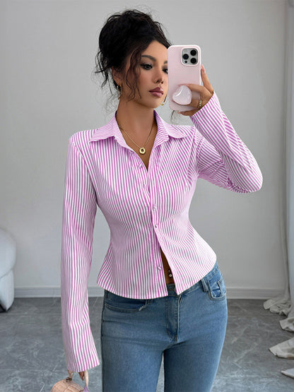 Simple Striped Long Sleeve Button-Down Shirt