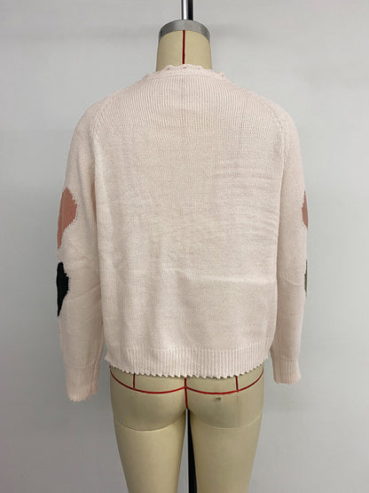 Sweet and cute women's heart v-neck knitted sweater cardigan