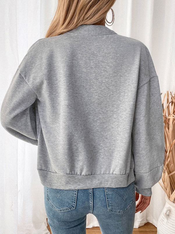 Chaqueta retro informal sencilla con cuello de béisbol, manga larga, color sólido y terciopelo grueso. 