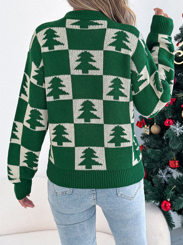 Suéter de manga larga con farolillo a cuadros y árbol de Navidad 
