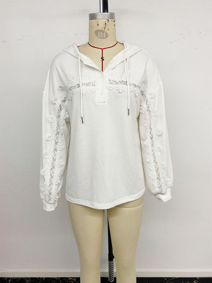 New lace patchwork hooded thin sweatshirt