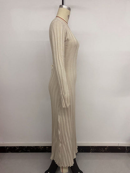 Vestido de punto de manga larga con cuello en V 