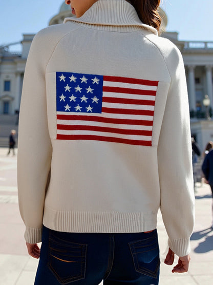 Cárdigan con estampado de bandera, informal, holgado, de manga larga y cuello en V 