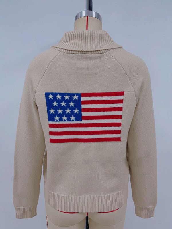 Cárdigan con estampado de bandera, informal, holgado, de manga larga y cuello en V 