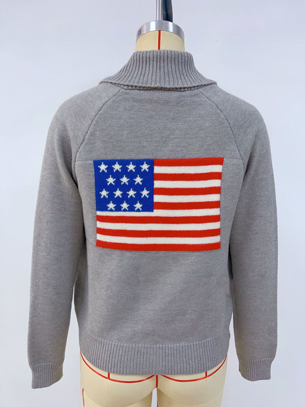 Cárdigan con estampado de bandera, informal, holgado, de manga larga y cuello en V 