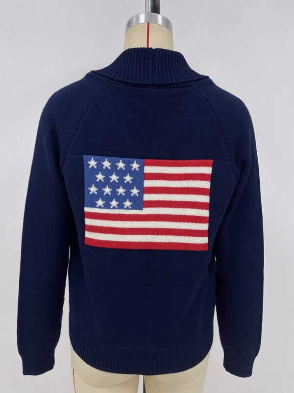 Cárdigan con estampado de bandera, informal, holgado, de manga larga y cuello en V 