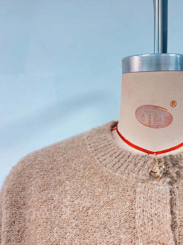 Suéter de color sólido, suéter de punto de moda, cuello redondo, cárdigan con botones, chaqueta, suéter 
