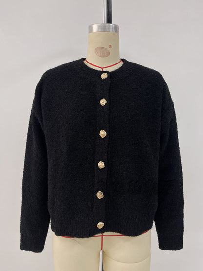 Suéter de color sólido, suéter de punto de moda, cuello redondo, cárdigan con botones, chaqueta, suéter 