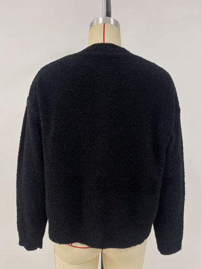 Suéter de color sólido, suéter de punto de moda, cuello redondo, cárdigan con botones, chaqueta, suéter 