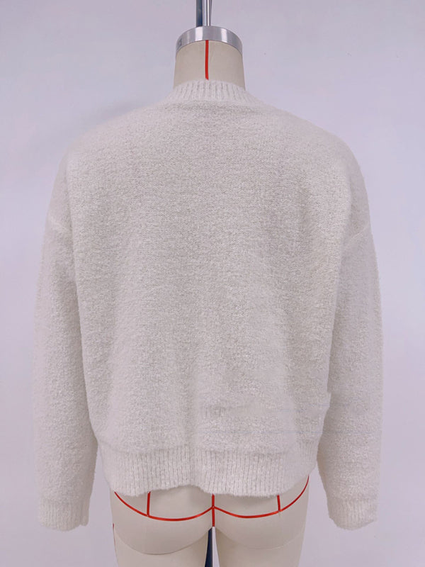 Suéter de color sólido, suéter de punto de moda, cuello redondo, cárdigan con botones, chaqueta, suéter 