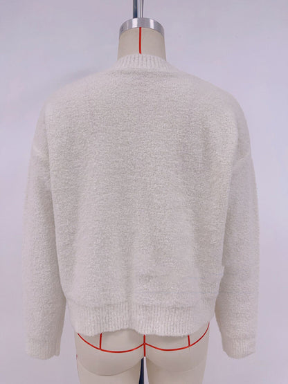 Suéter de color sólido, suéter de punto de moda, cuello redondo, cárdigan con botones, chaqueta, suéter 